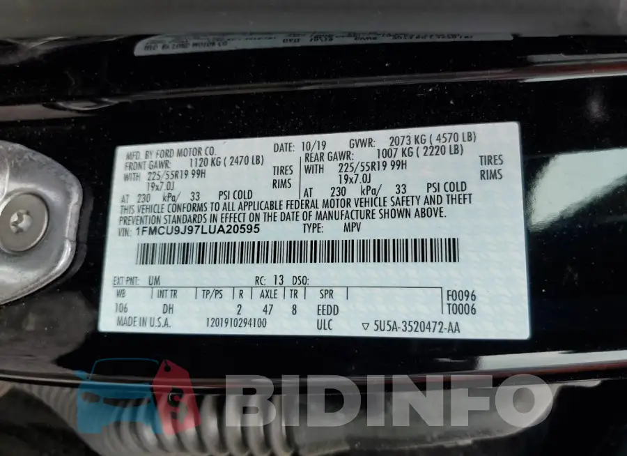 1FMCU9J97LUA20595 Photo# 13