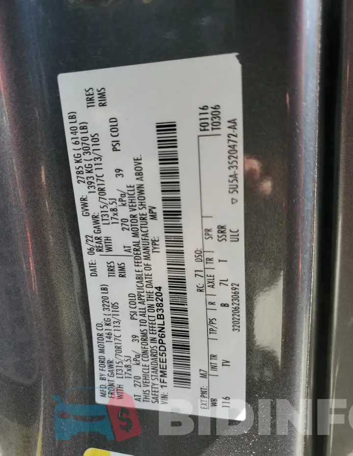 1FMEE5DP6NLB38204 Photo# 13