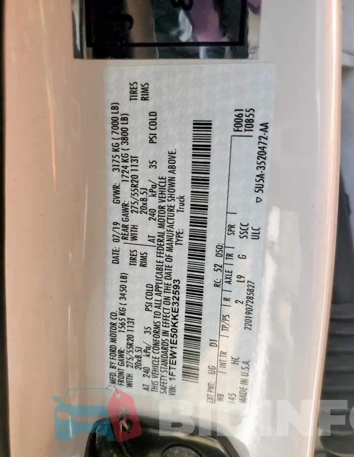1FTEW1E50KKE32593 Photo# 12