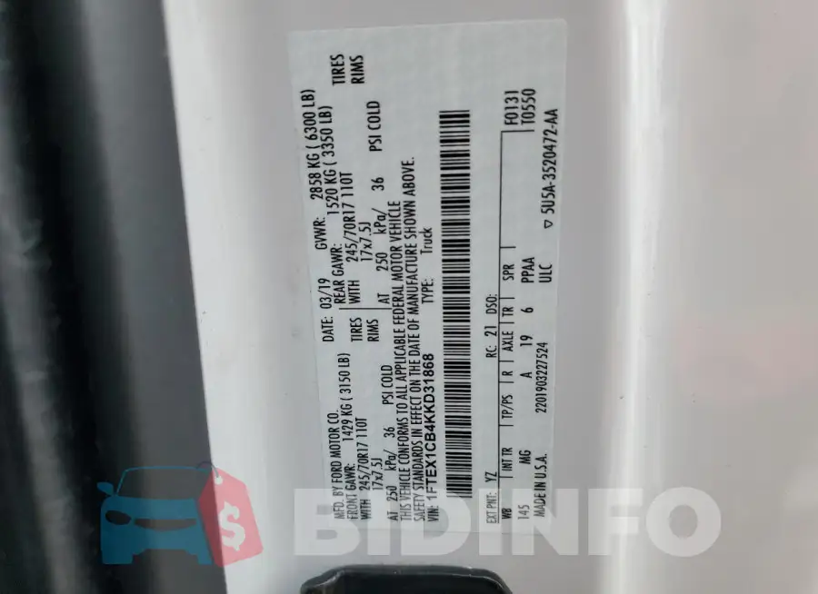 1FTEX1CB4KKD31868 Photo# 12
