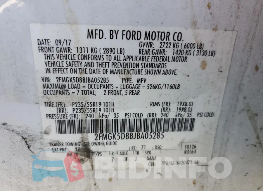 2FMGK5D88JBA05285 Photo# 13