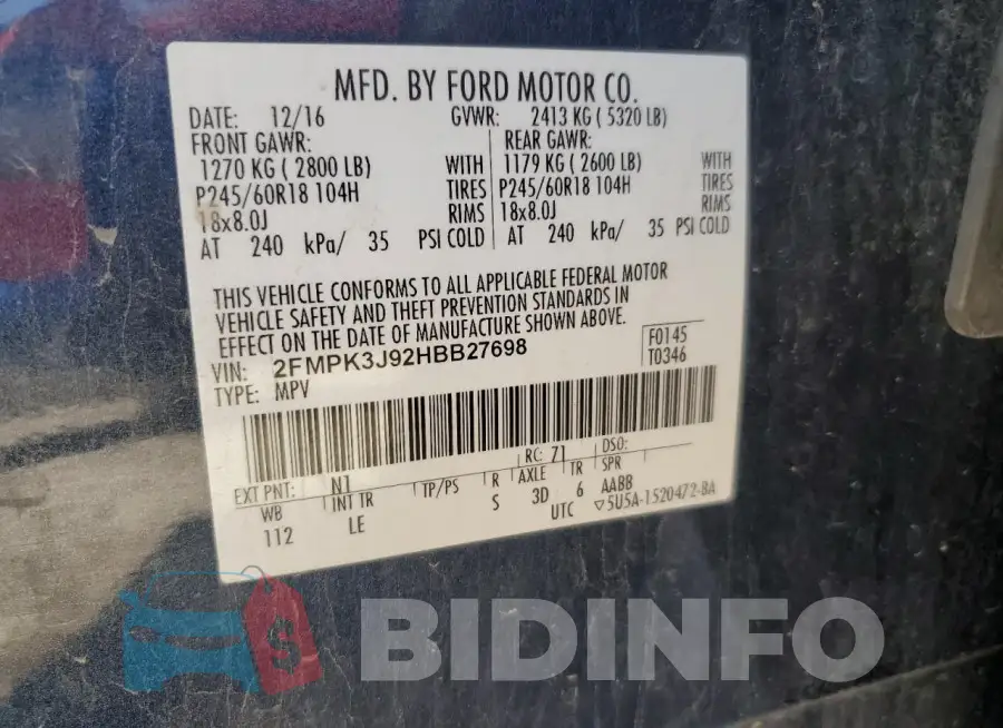 2FMPK3J92HBB27698 Photo# 13
