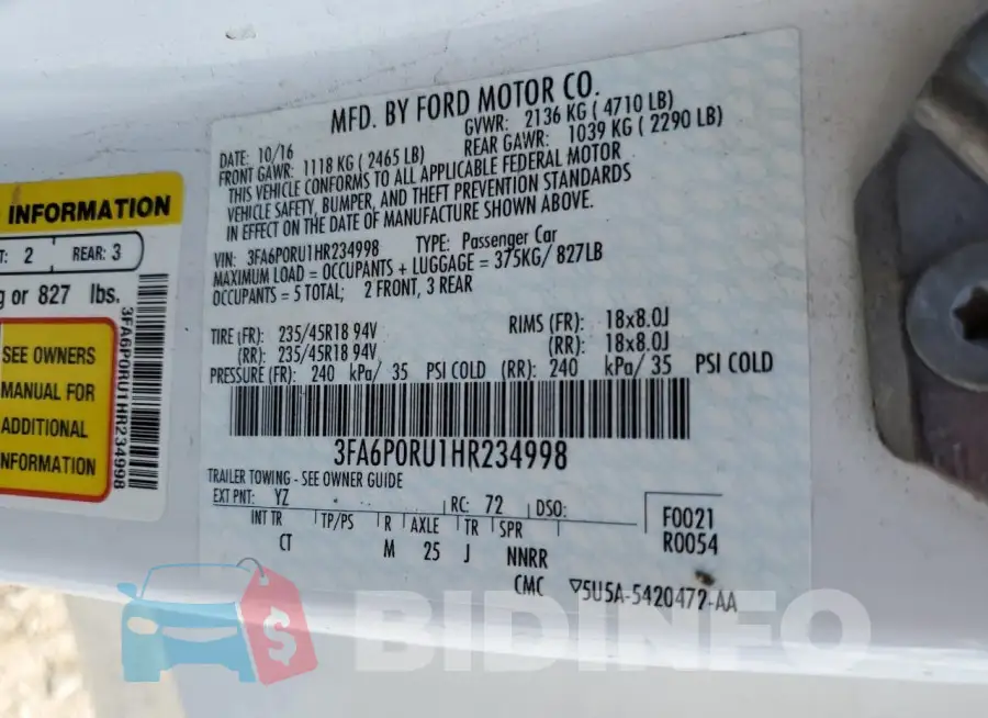 3FA6P0RU1HR234998 Photo# 13