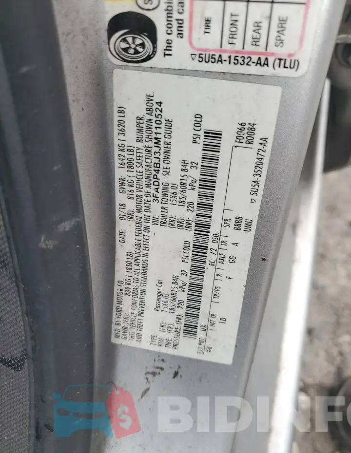 3FADP4BJ3JM110524 Photo# 12
