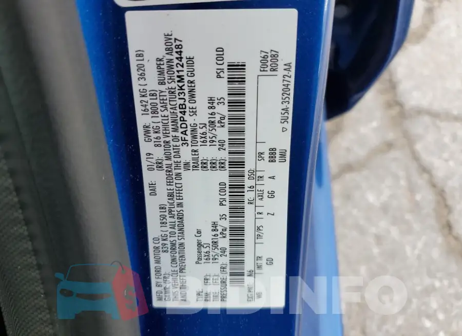 3FADP4BJ3KM124487 Photo# 13