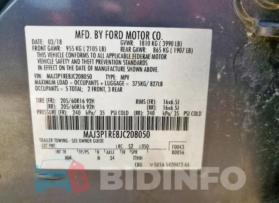 MAJ3P1RE8JC208050 Photo# 12