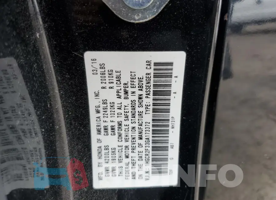 1HGCR2F33GA173372 Photo# 12