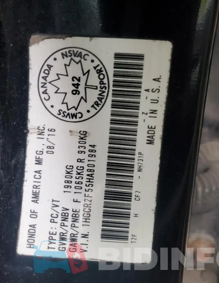 1HGCR2F55HA801984 Photo# 13
