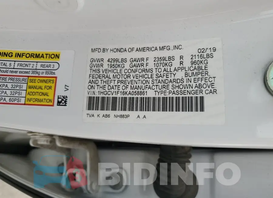 1HGCV1F16KA058861 Photo# 12