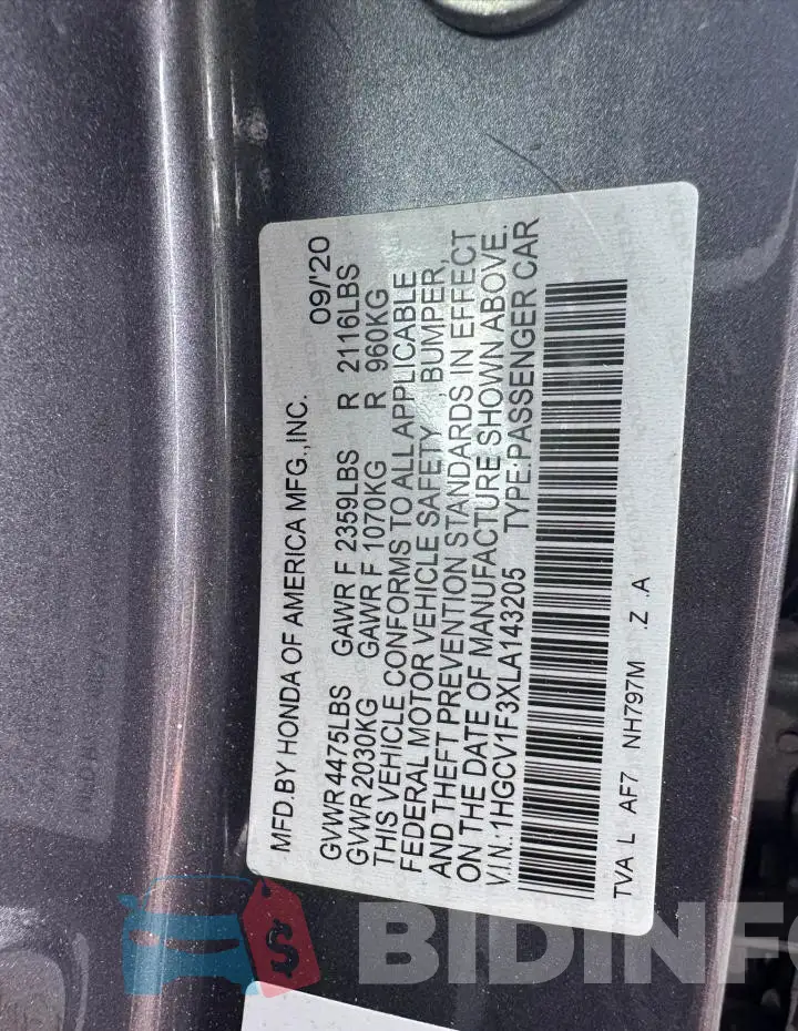 1HGCV1F3XLA143205 Photo# 10