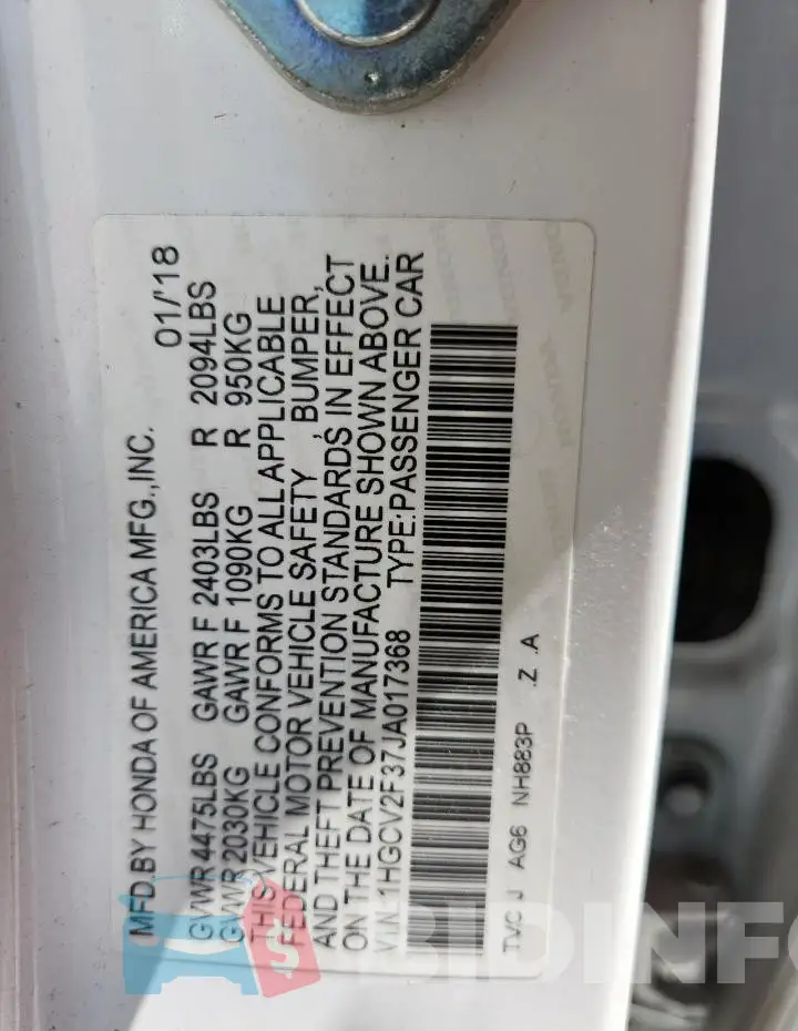 1HGCV2F37JA017368 Photo# 12
