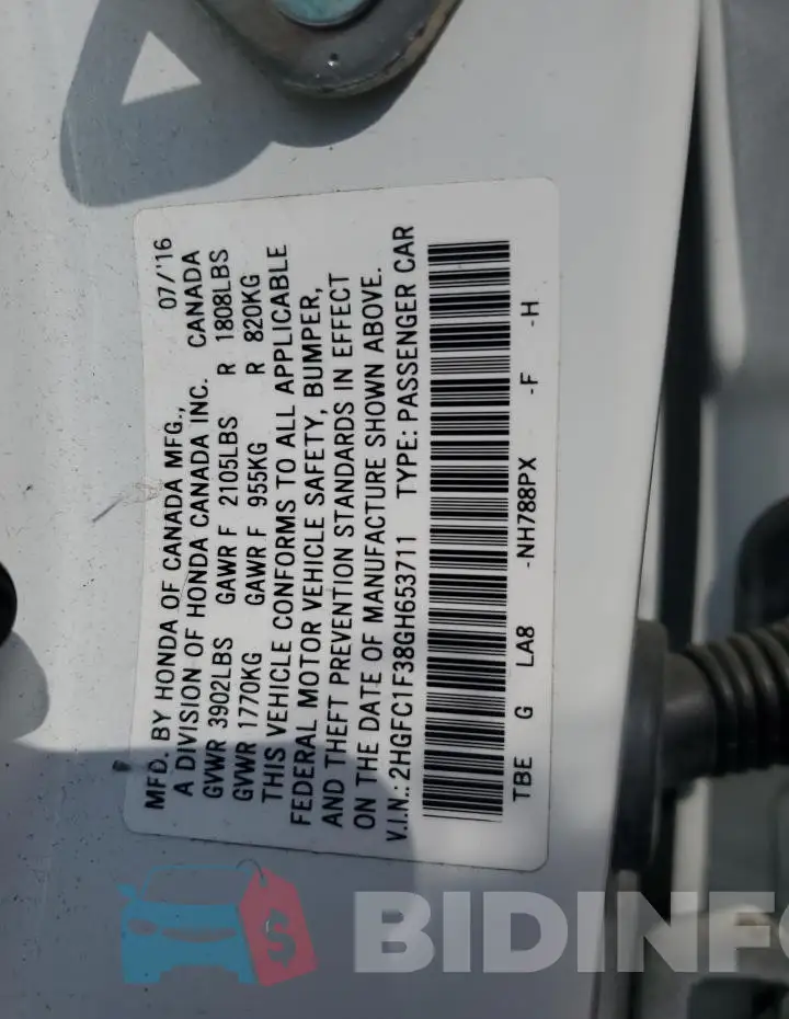 2HGFC1F38GH653711 Photo# 12