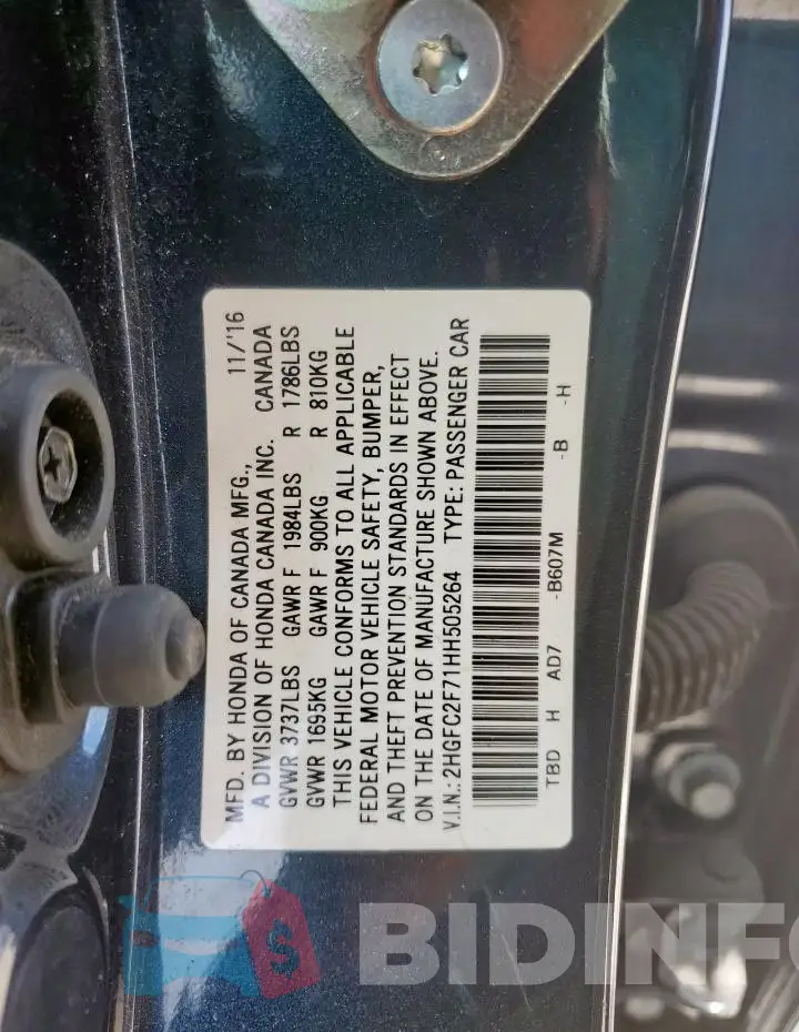 2HGFC2F71HH505264 Photo# 12