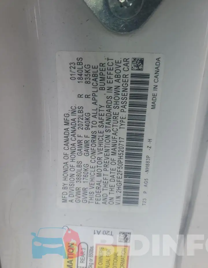 2HGFE2F50PH520717 Photo# 12