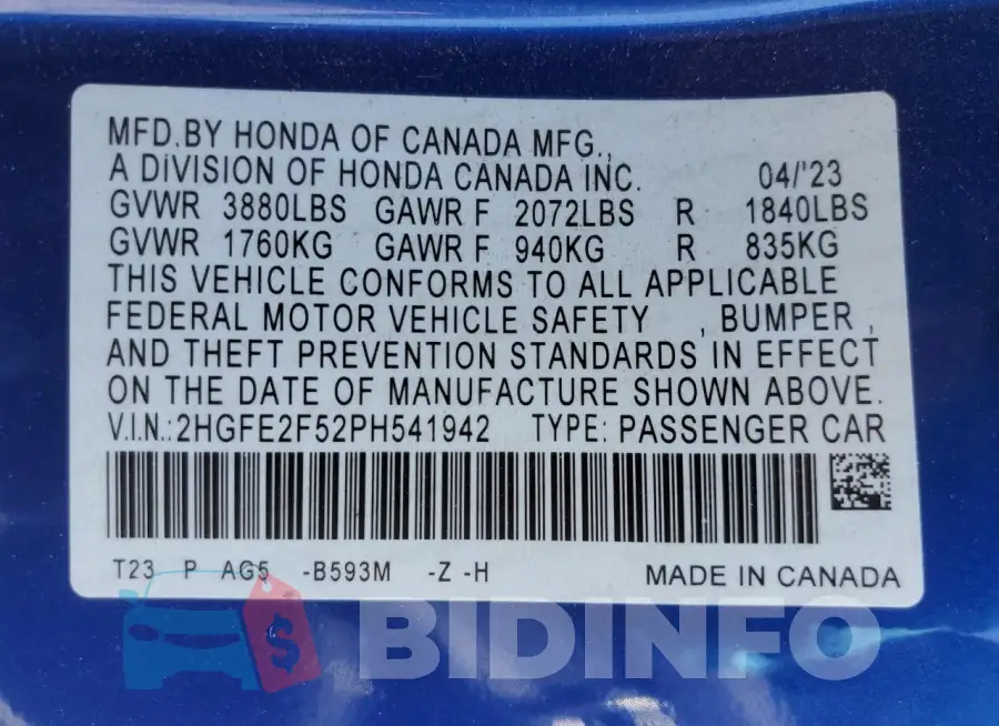 2HGFE2F52PH541942 Photo# 12