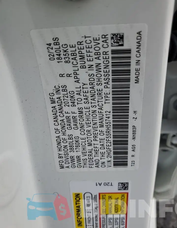 2HGFE2F55RH557412 Photo# 12