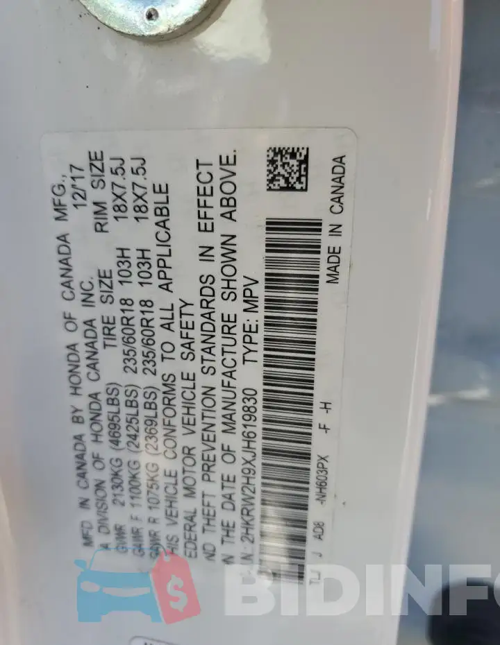 2HKRW2H9XJH619830 Photo# 13