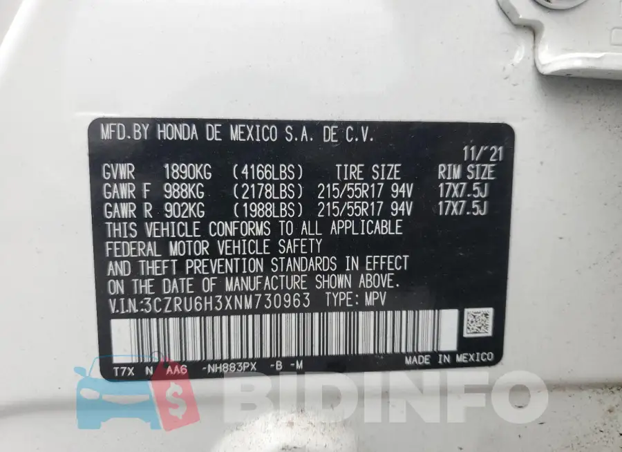 3CZRU6H3XNM730963 Photo# 13