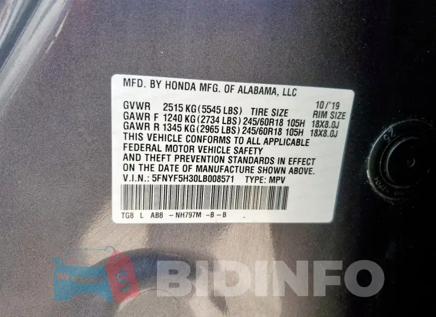 5FNYF5H30LB008571 Photo# 14