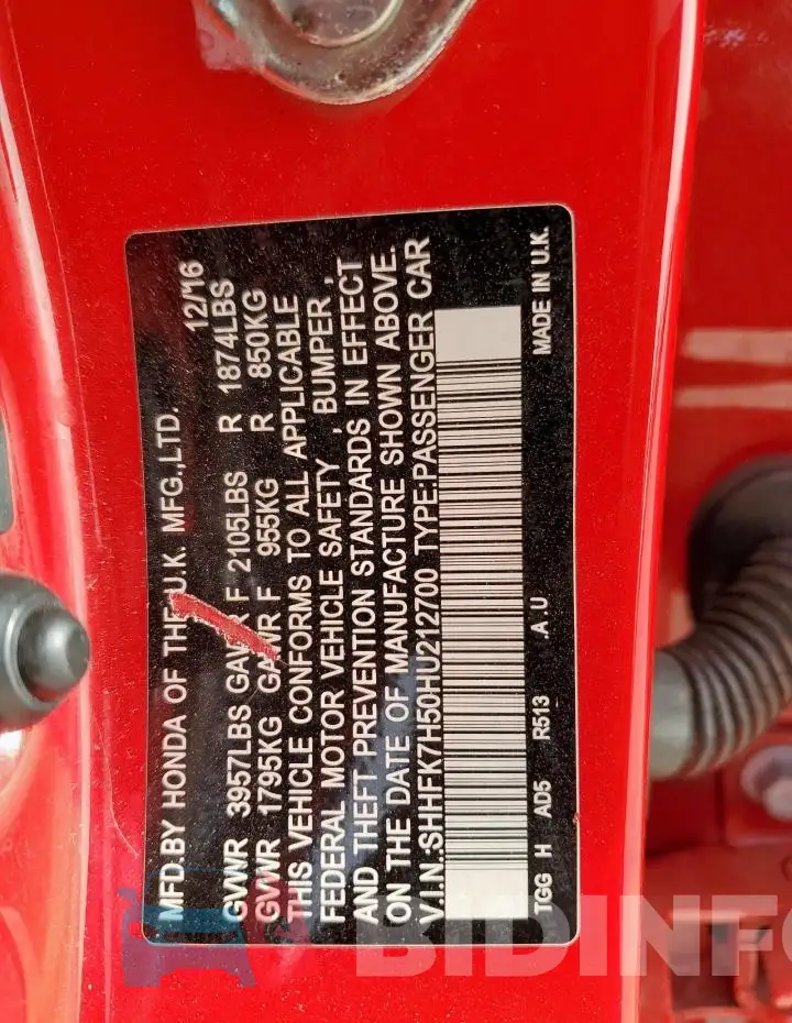 SHHFK7H50HU212700 Photo# 12
