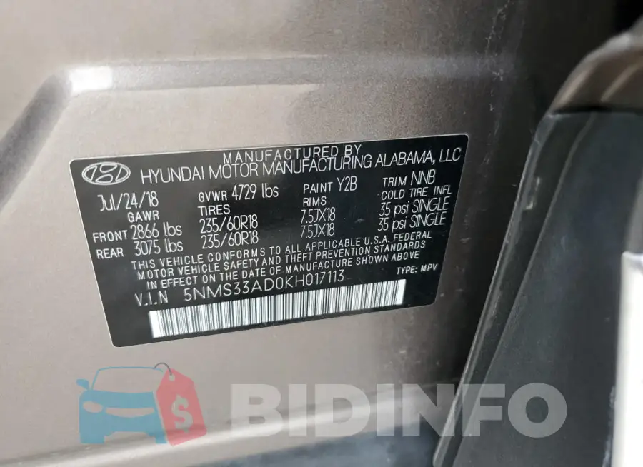5NMS33AD0KH017113 Photo# 12