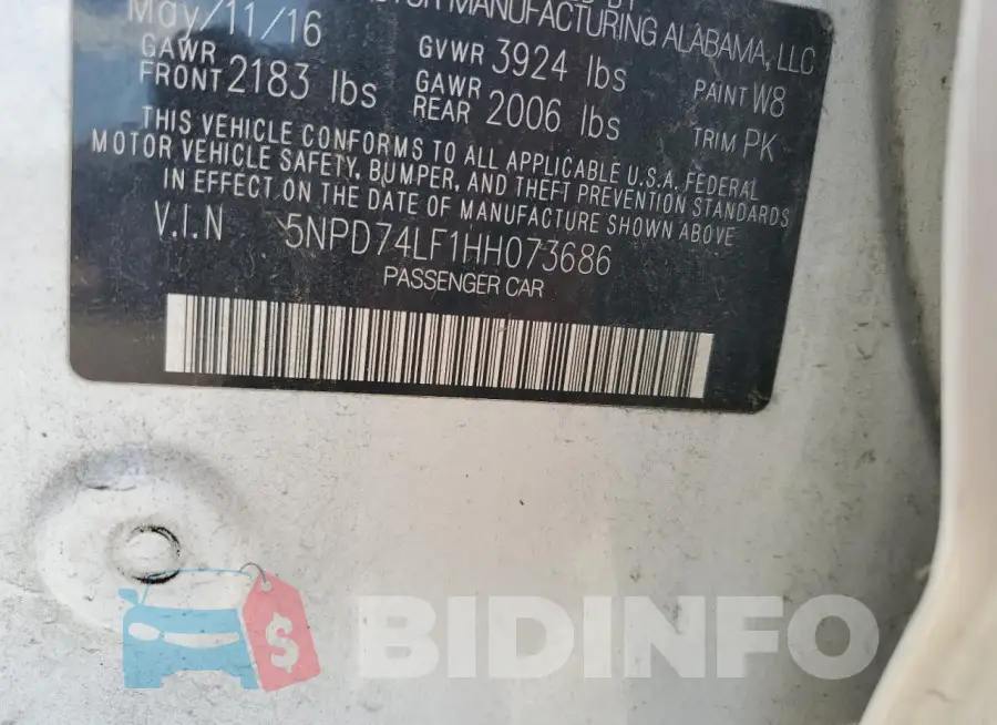 5NPD74LF1HH073686 Photo# 12