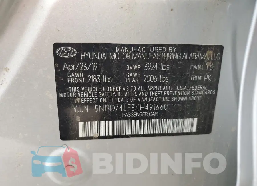 5NPD74LF3KH491660 Photo# 13