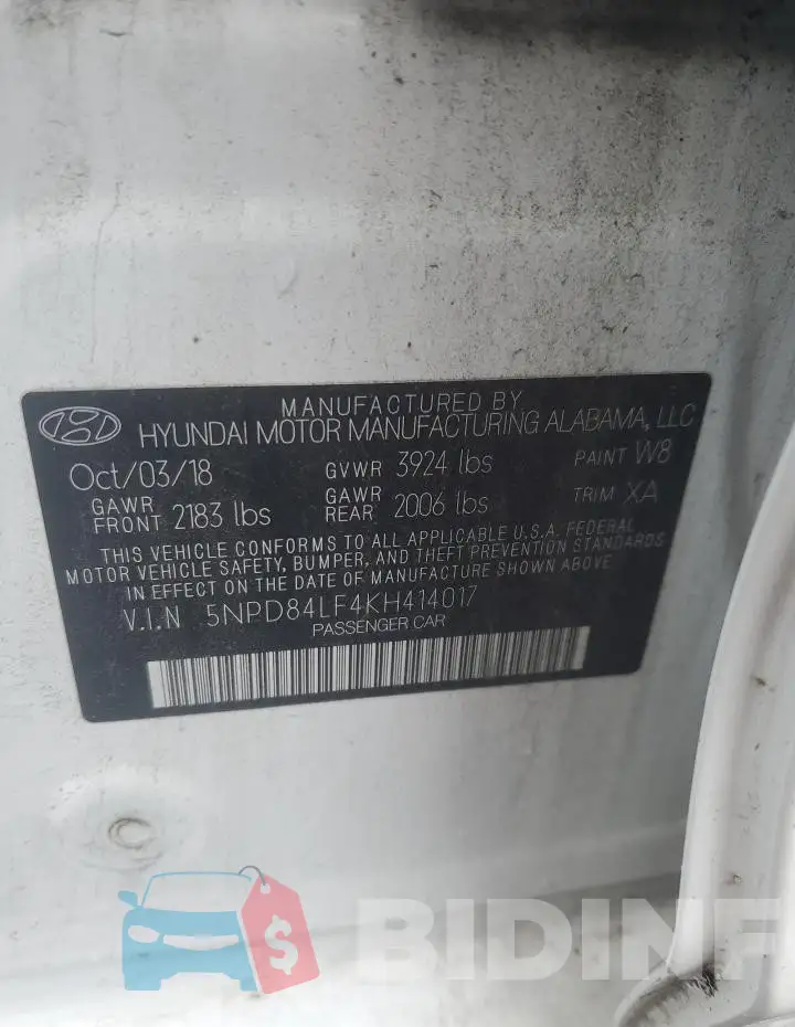 5NPD84LF4KH414017 Photo# 12