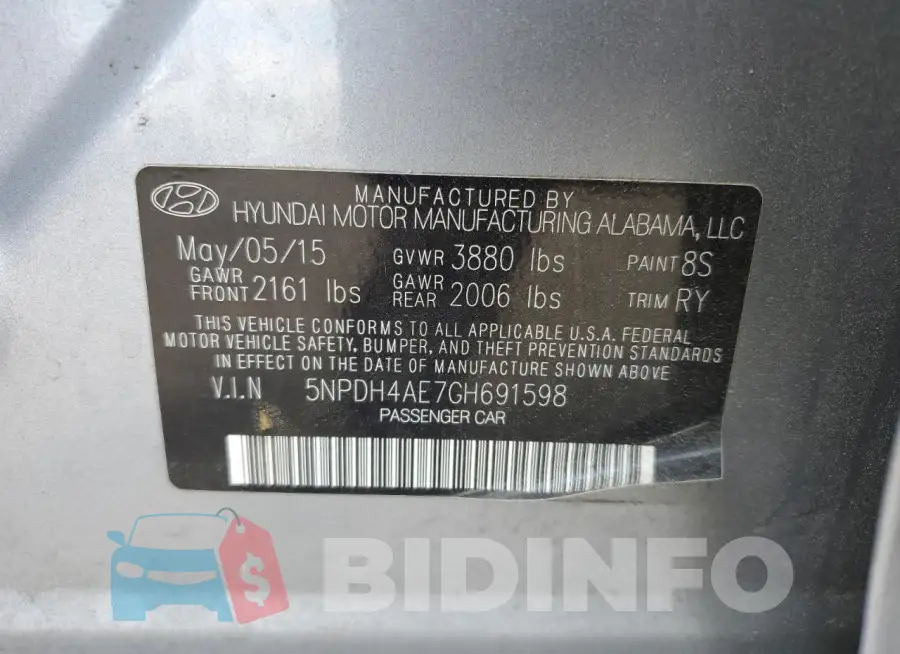 5NPDH4AE7GH691598 Photo# 12