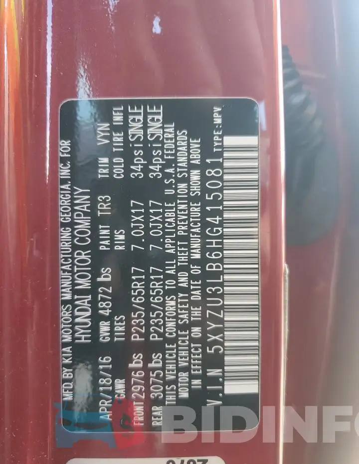 5XYZU3LB6HG415081 Photo# 13