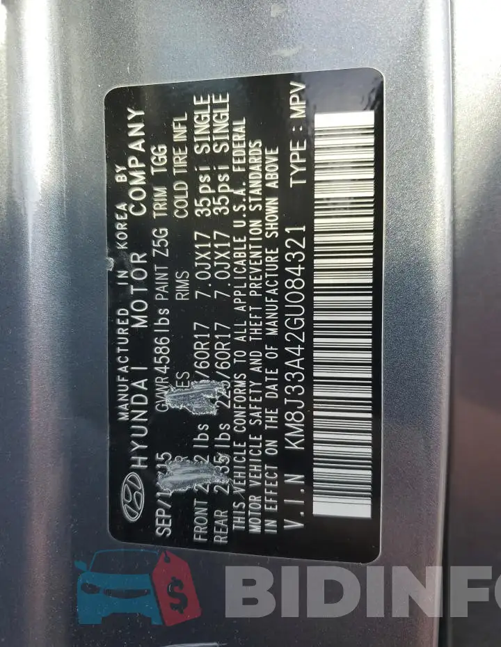 KM8J33A42GU084321 Photo# 13