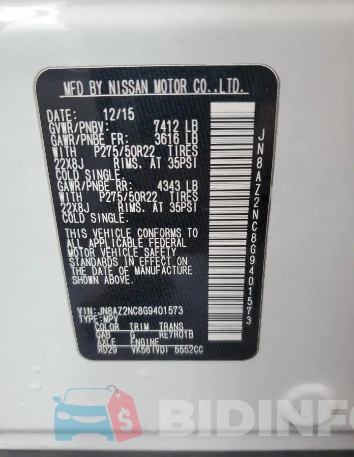 JN8AZ2NC8G9401573 Photo# 13