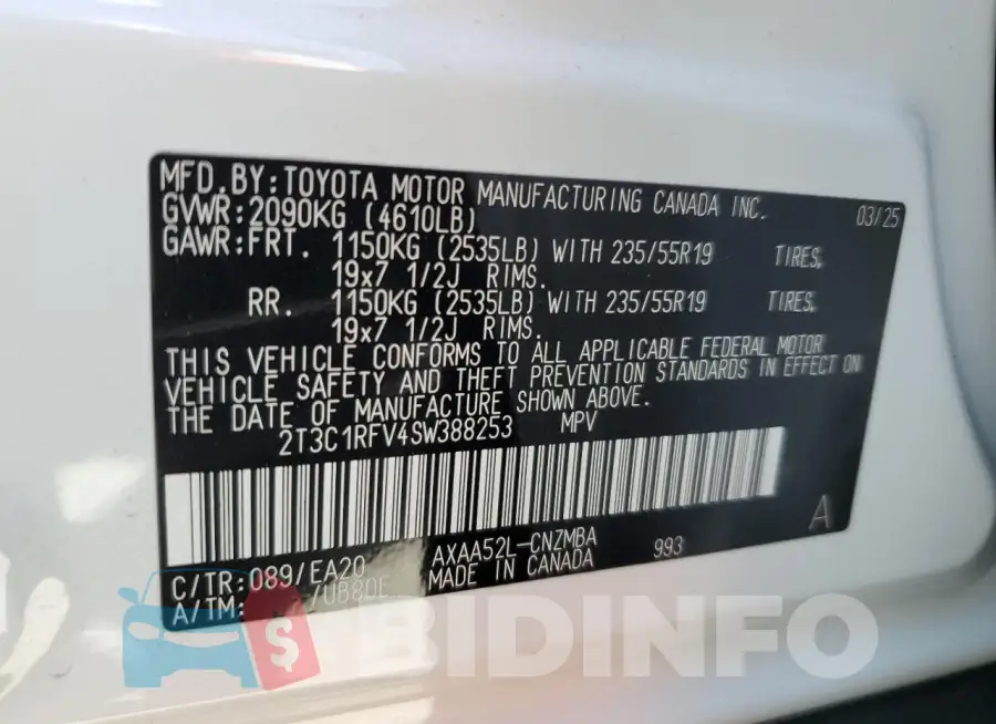 2T3C1RFV4SW388253 Photo# 13
