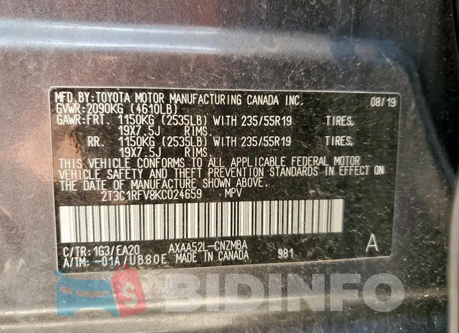 2T3C1RFV8KC024659 Photo# 13