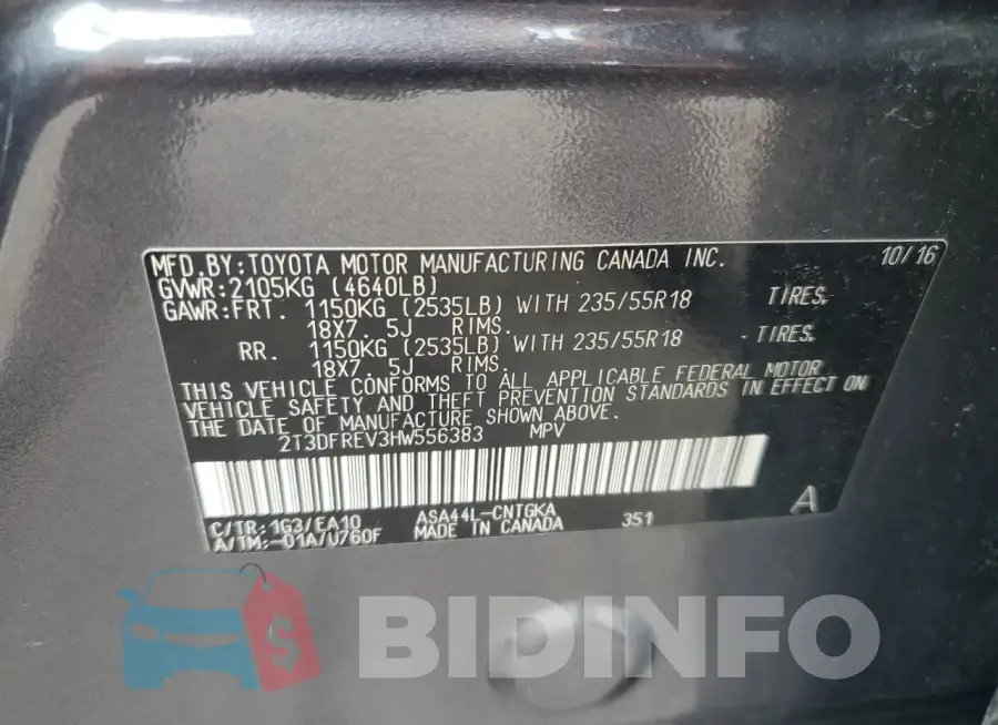 2T3DFREV3HW556383 Photo# 14