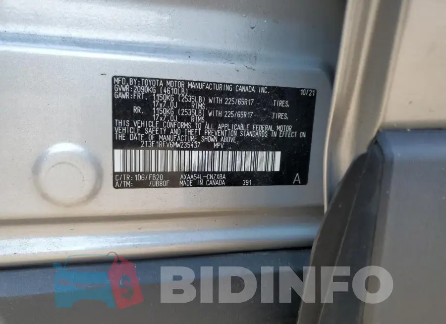 2T3F1RFV6MW235437 Photo# 14
