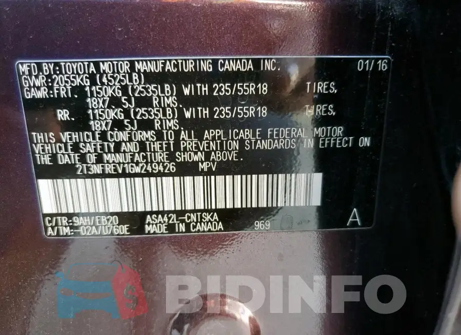 2T3NFREV1GW249426 Photo# 13