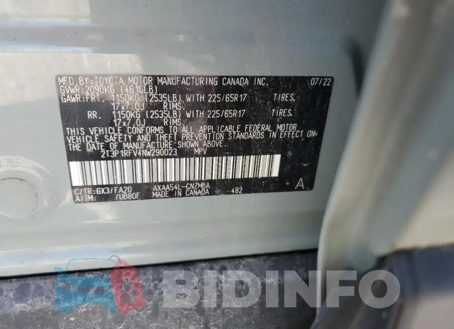 2T3P1RFV4NW290023 Photo# 13