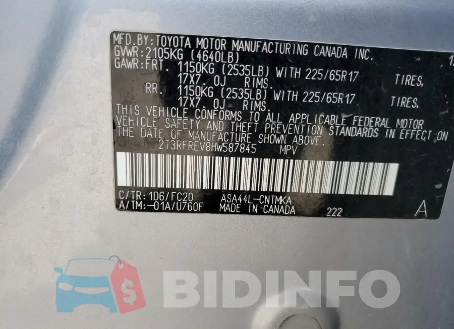 2T3RFREV8HW587845 Photo# 13