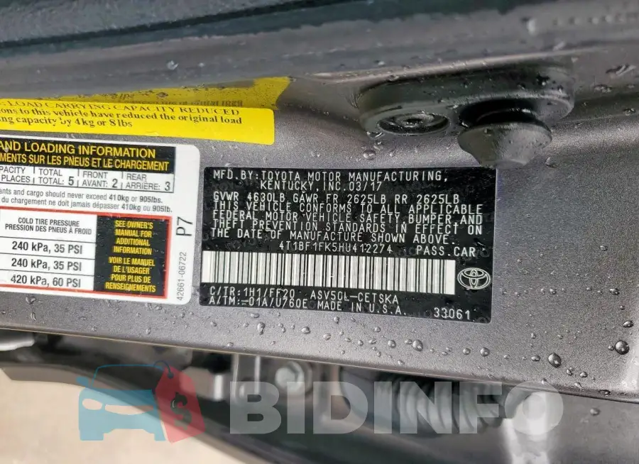 4T1BF1FK5HU412274 Photo# 12