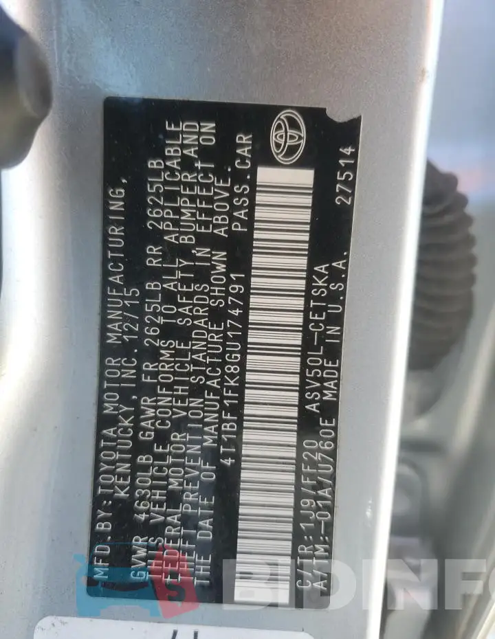 4T1BF1FK8GU174791 Photo# 12