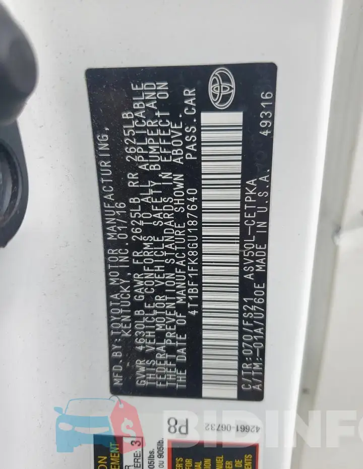 4T1BF1FK8GU187640 Photo# 13