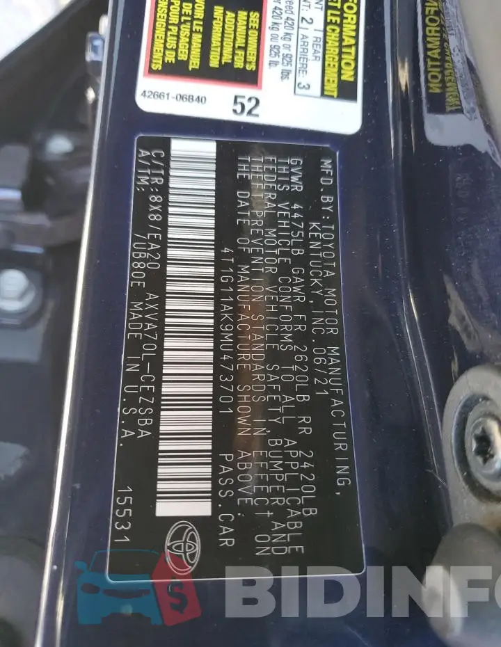 4T1G11AK9MU473701 Photo# 12