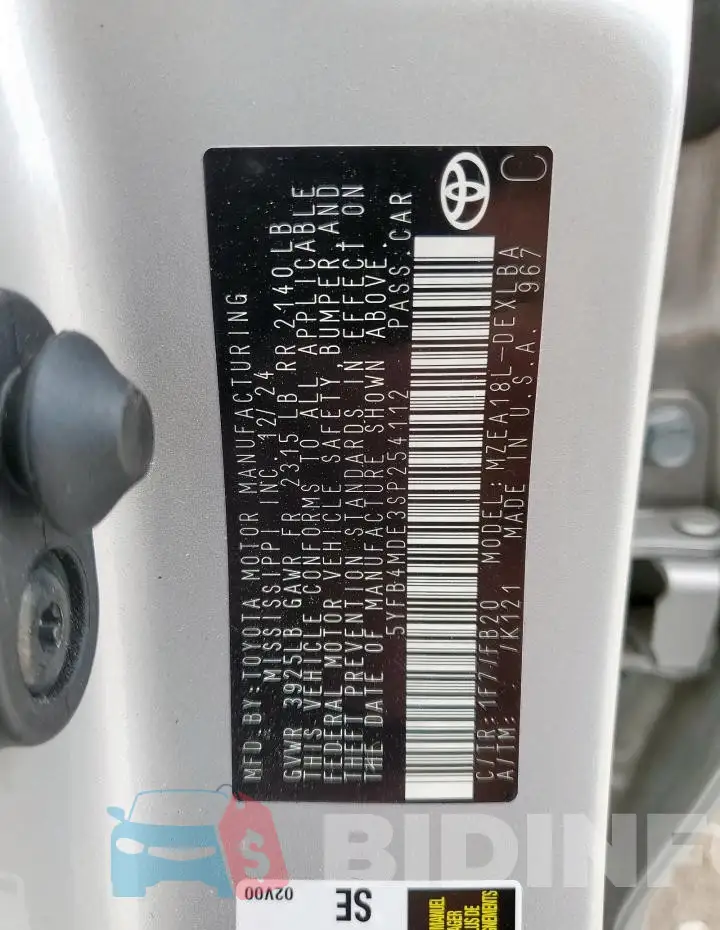5YFB4MDE3SP254112 Photo# 12