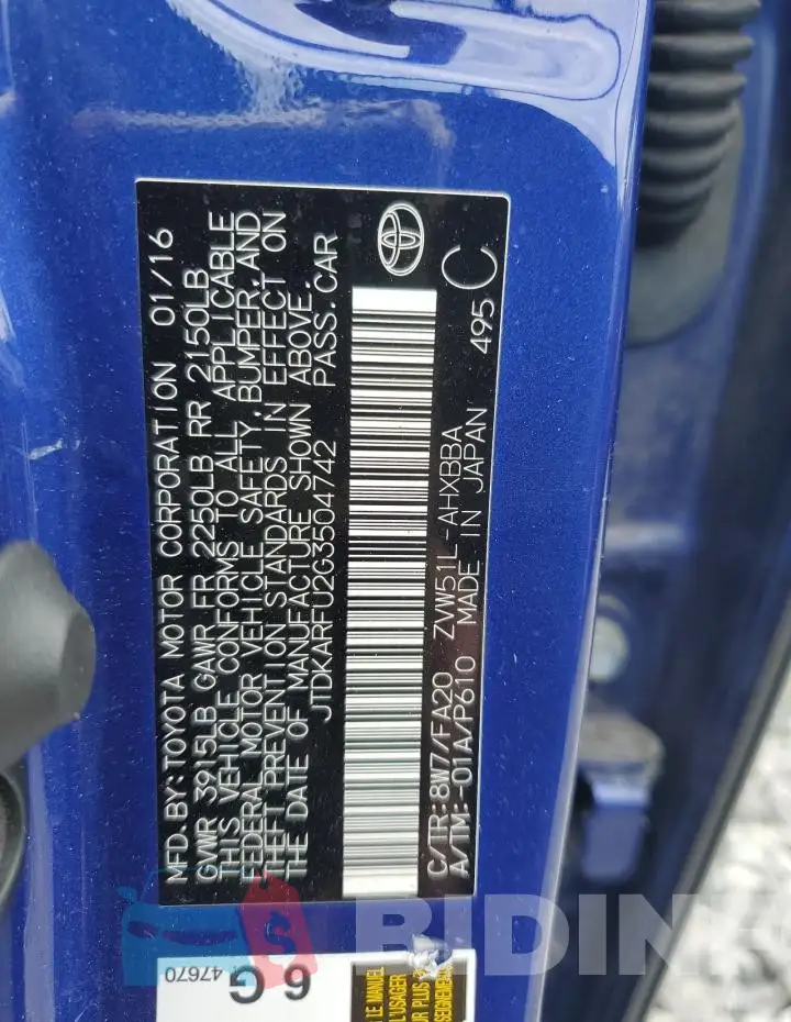 JTDKARFU2G3504742 Photo# 12
