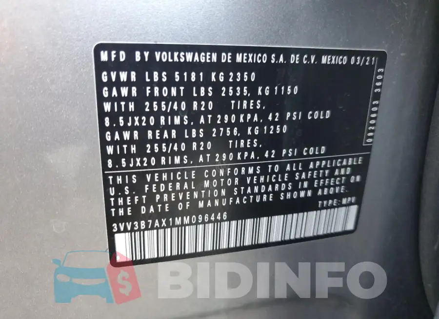 3VV3B7AX1MM096446 Photo# 13