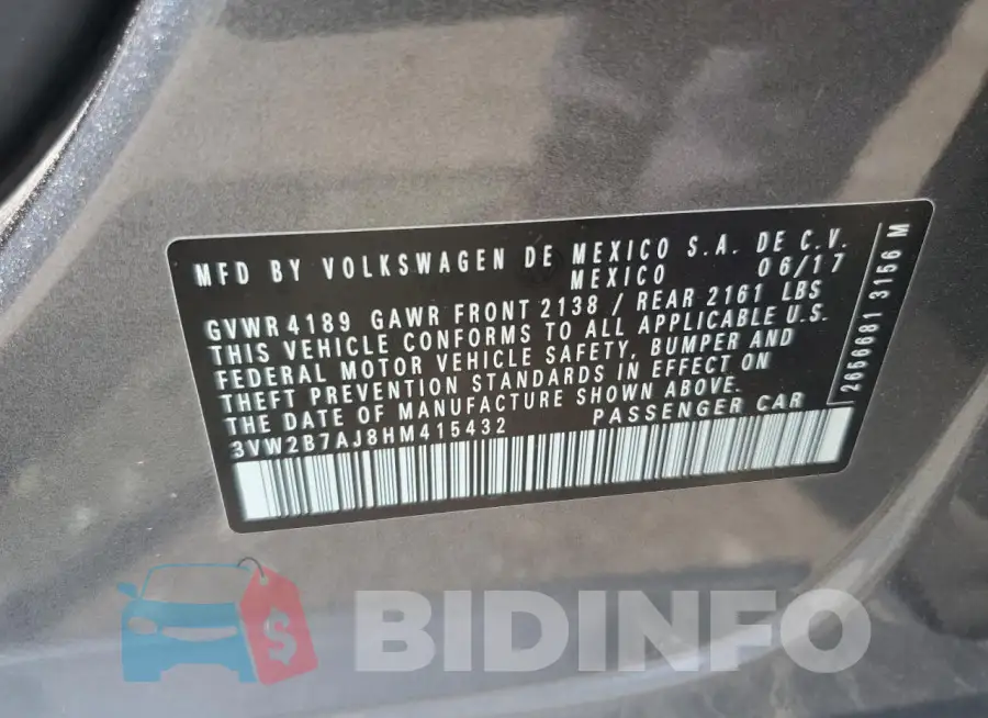 3VW2B7AJ8HM415432 Photo# 12