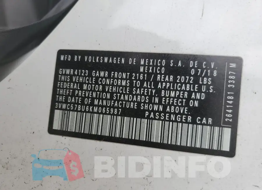 3VWC57BU6KM065987 Photo# 12