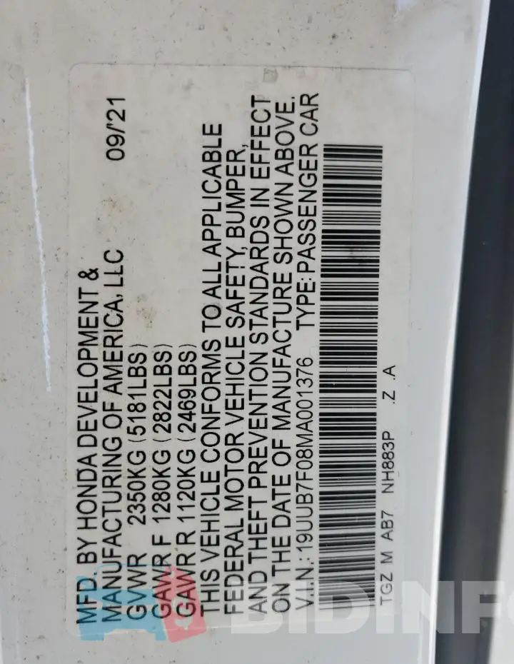 19UUB7F08MA001376 Photo# 12