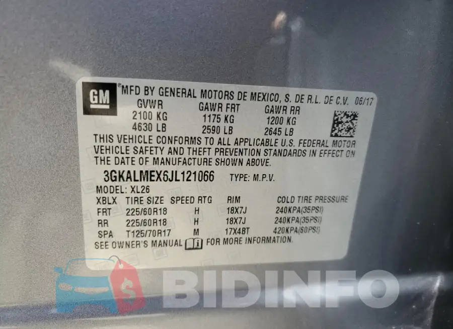 3GKALMEX6JL121066 Photo# 13